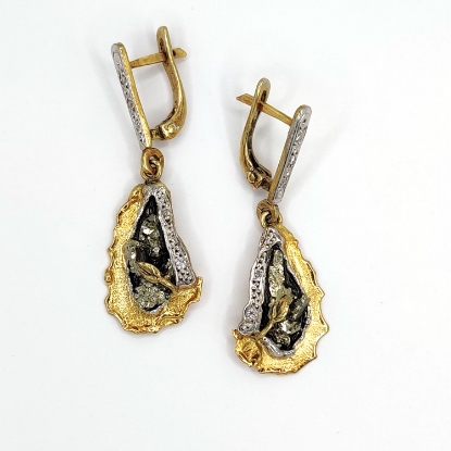Εικόνα της Σκουλαρίκια από Χρυσό K14 και Ασήμι με Σιδηροπυρίτη