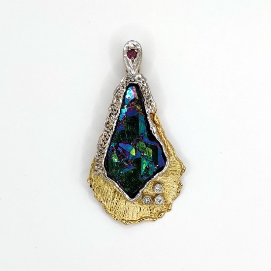 Εικόνα της Μεταγιόν από Χρυσό K14 και Ασήμι με Τιτανιούχο Χαλαζία