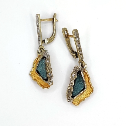 Εικόνα της Σκουλαρίκια από Χρυσό K14 και Ασήμι με Aqua Aura