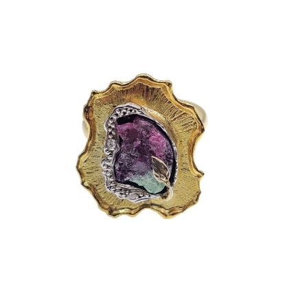 Εικόνα της Δαχτυλίδι από Χρυσό K14 και Ασήμι με Φυσικό Ρουμπίνι