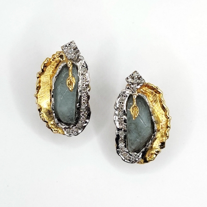 Εικόνα της Σκουλαρίκια από Χρυσό K14 και Ασήμι με Άκουαμαρίνα