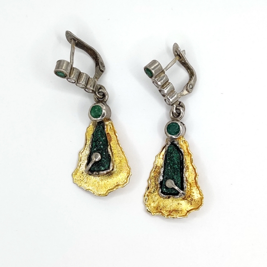 Εικόνα της Σκουλαρίκια από Χρυσό K14 και Ασήμι με Μαλαχίτη