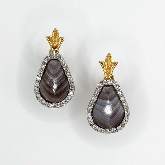 Εικόνα της Σκουλαρίκια από Χρυσό K14 και Ασήμι με Αχάτη