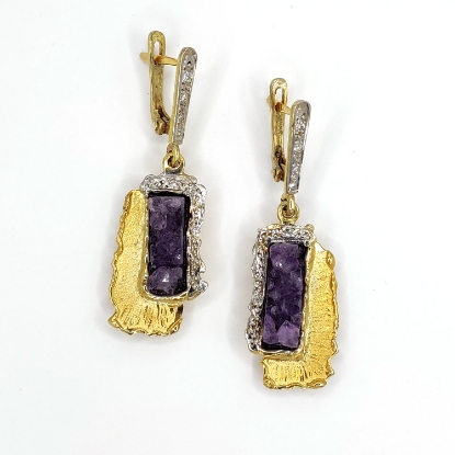 Εικόνα της Σκουλαρίκια από Χρυσό K14 και Ασήμι με Αμέθυστο