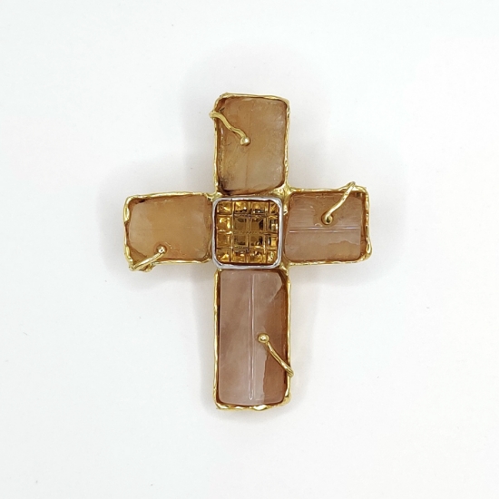 Εικόνα της Χρυσός K14 Σταυρός με Τουρμαλίνη και Κιτρίνη